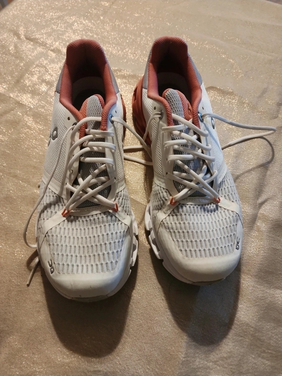 On Running Shoes - On Running Women's White Sneakers with Coral Accents